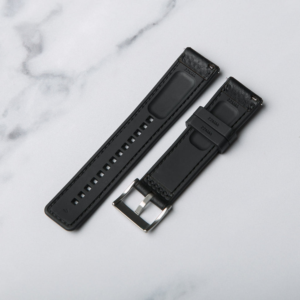 Winchester Rubber and Leather hybrid watch strap from North Straps in black.