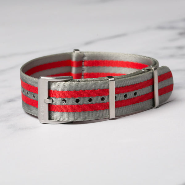 Red/Grey Striped Premium NATO watch strap by North Straps