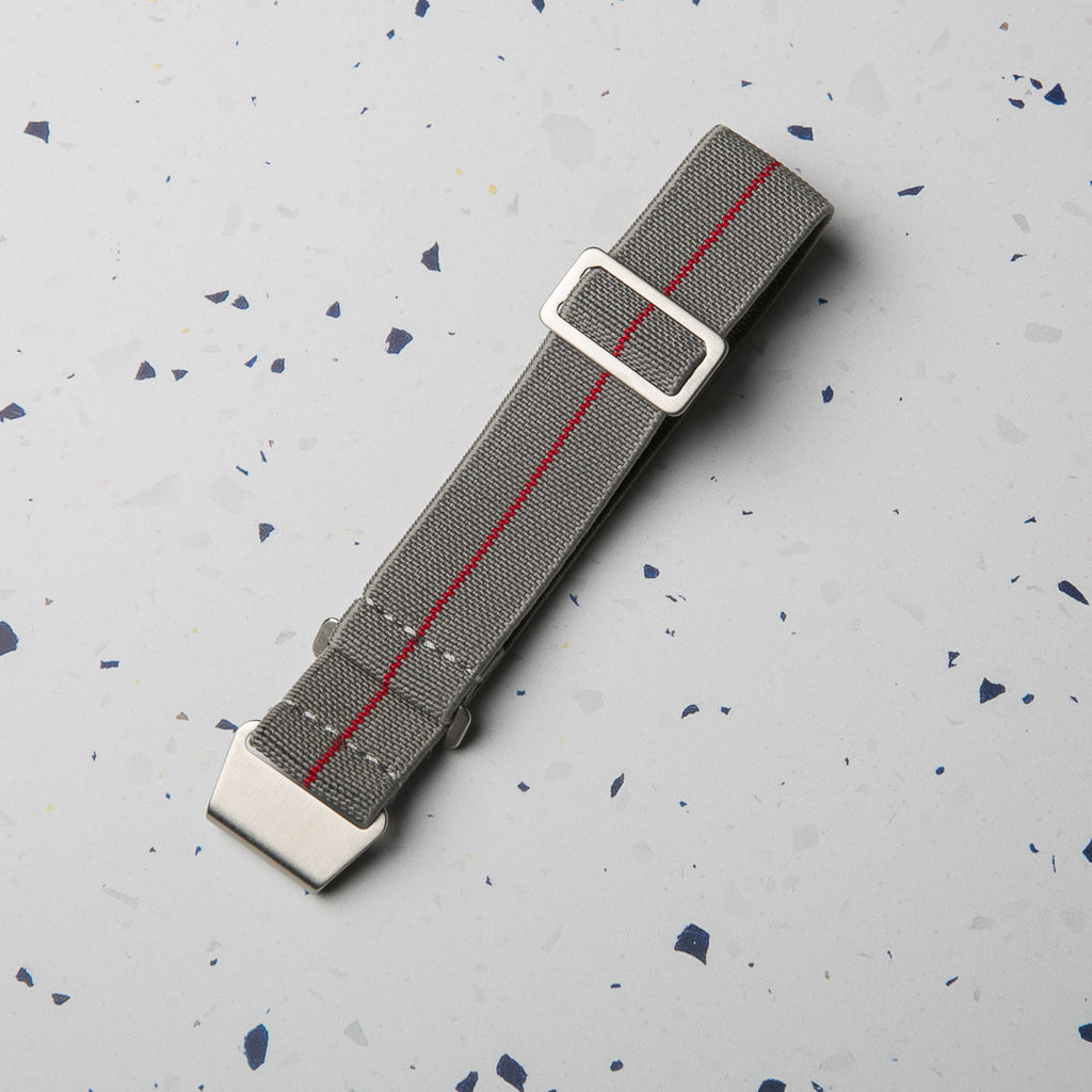Grey with Red stripe Elastic Para style watch strap