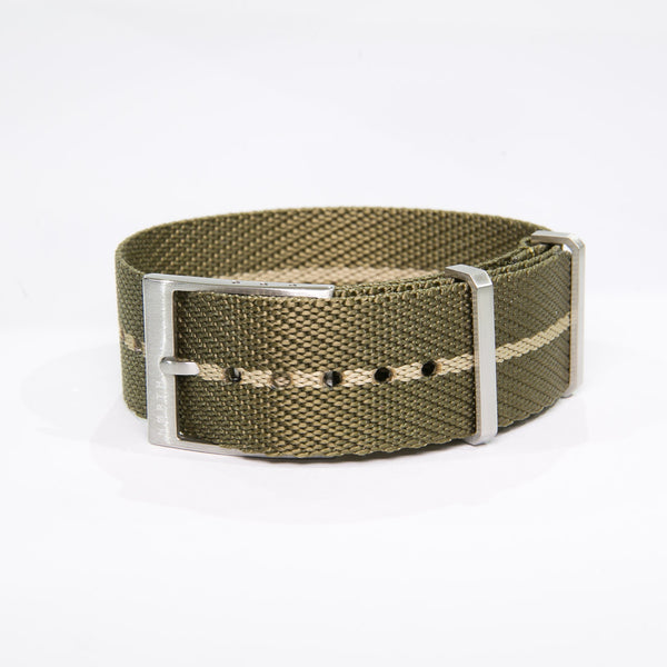 Bronze/Brown with Khaki Stripe Adjustable Single Pass Tudor Style Nato Watch Strap by North Straps
