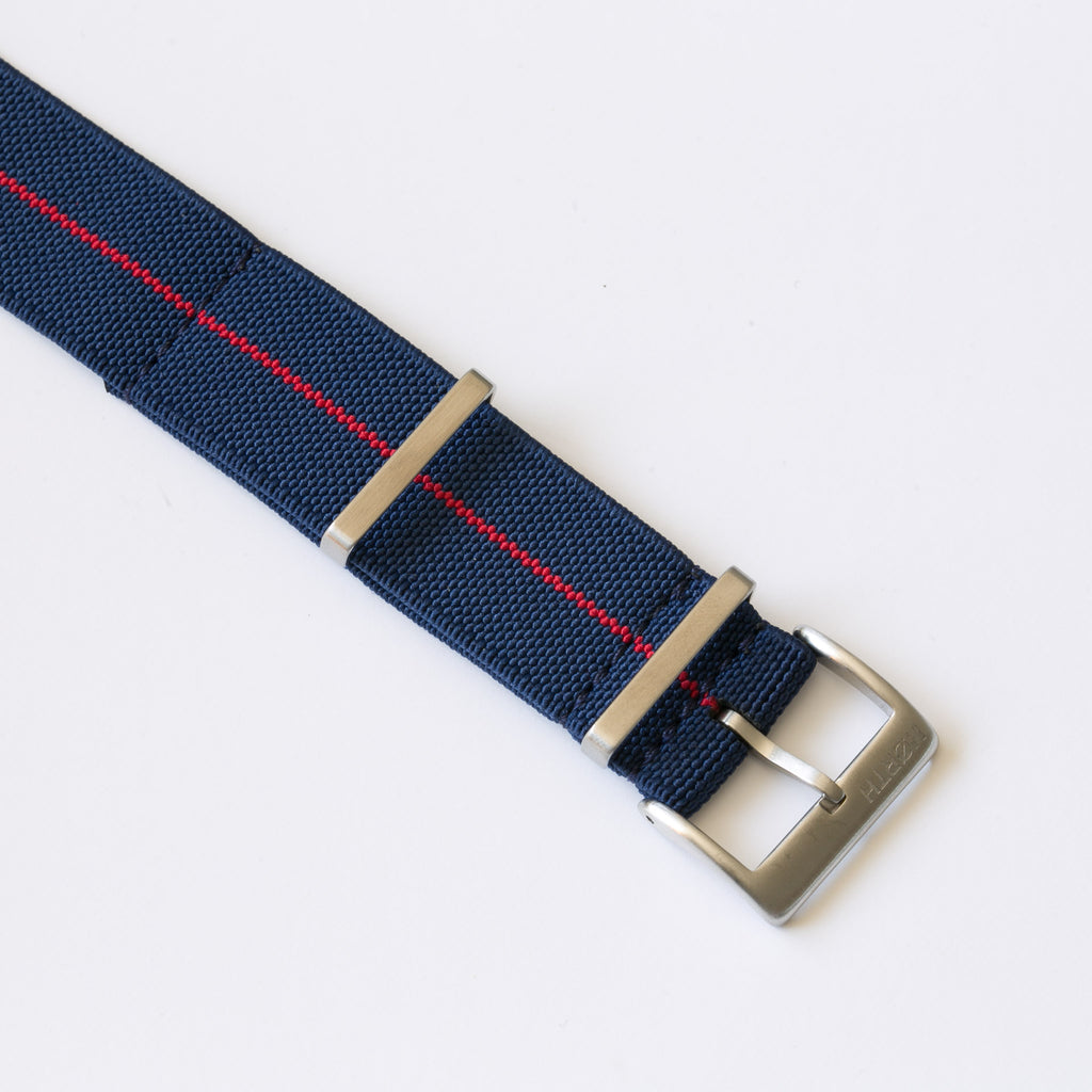Blue with Red Stripe Elastic Single Pass Nato Watch Strap by North Straps