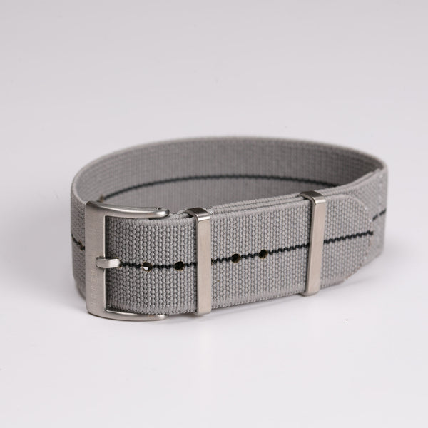 Grey with black stripe elastic single pass nato strap by North Straps