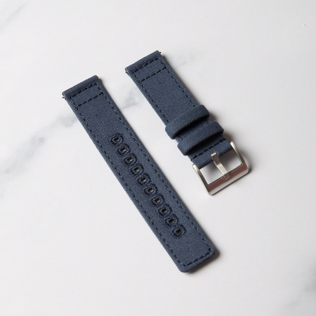 Navy Blue Canvas 2 piece watch strap by North Straps in 20mm and 22mm