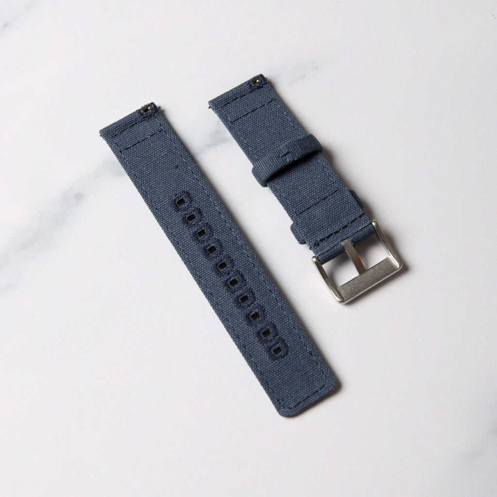 Navy Blue Canvas 2 piece watch strap by North Straps in 20mm and 22mm