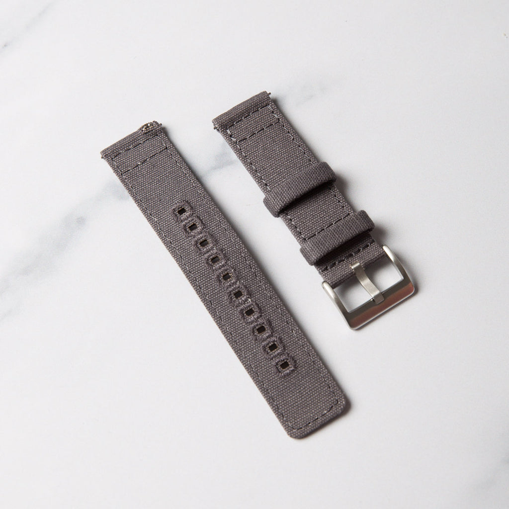 Grey Canvas watch strap by North Straps in 18mm, 20mm and 22mm
