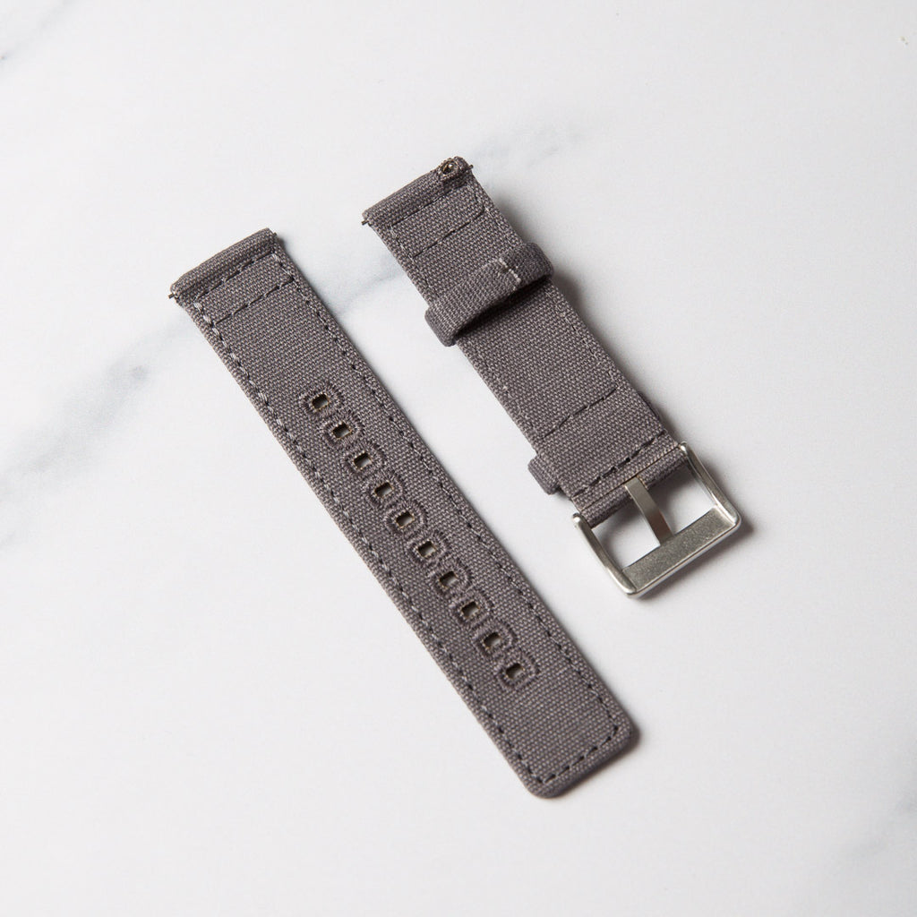 Grey canvas watch strap by North Strap in 18mm, 20mm and 22mm