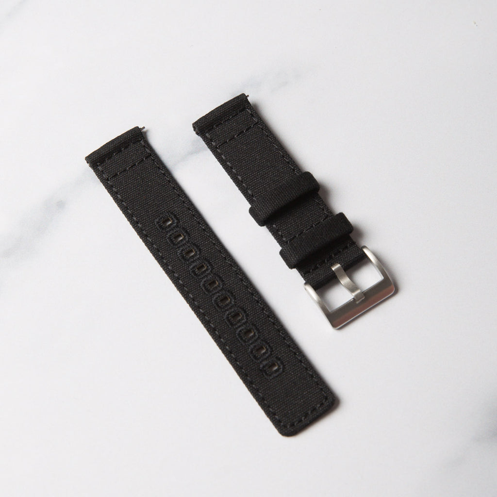 Black Canvas watch strap by North Straps in 18mm, 20mm and 22mm